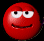 Red spherical character with white eyes and black pupils displays multiple facial expressions including smiling, neutral, frowning, angry, and squinting across five of icons