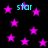 Black background with scattered pink stars and cyan 'star' text appearing in multiple locations.