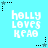 Pixelated text 'holly loves kean' repeated across a light blue background with black and gray star-shaped elements.
