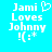 Pixelated text on cyan background: 'Jami Loves Johnny !(:*'. Left side has heart symbol, right side does not.
