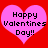 Two pink hearts on a red background with black pixelated text reading "Happy Valentines Day!!" inside each heart.