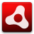 Red square icon with white abstract shape containing central red circle, pixelated edges, and gray border.