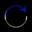 Animated circular icon with blue and gold gradient arcs and arrowheads rotating clockwise through five positions on black background.
