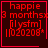 Red pixelated text on dark background with four showing identical content except for small symbols in bottom-right corners