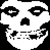 Pixelated white skull icon with red dripping text "The Misfits" on black background, displayed as a 2-frame contact sheet.