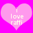 Two pink heart-shaped icons with white text 'i love raffi' on a bright pink background, one with a slightly wider heart shape.