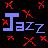 Pixelated static icon featuring large blue text "Jazz" with red X-shaped symbols scattered around on a dark background.