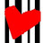 A solid red heart shape centered over a background of alternating black and white vertical stripes.