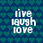 Four identical pixelated text blocks reading 'live laugh love' on a blue heart-patterned background with white lettering.