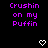 Purple pixelated text reads "Crushin on my Puffin" in two above white heart icons on a black background