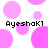 Pixelated pink circles and half-circles on white background with repeated text "AyeshaK1" in black pixel font.
