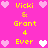 Pixelated pink background with yellow text and heart symbols arranged in a pattern