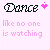 Pixelated text 'Dance like no one is watching' with pink hearts on a light purple background, showing animation changes in heart position.