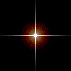Two star-like objects with glowing centers and radial light streaks on a black background, differing in size.
