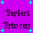 Purple background with cyan plus signs and pixelated text reading "Perfect Princess" in two