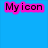 Blue background with pink-outlined black text reading "Myicon is better than yours HA" scattered across the frame.