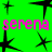 Green background with black starbursts and pink text reading 'serena serena' at top, 'serena' below; right side has gray rectangle.