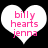 Two white heart-shaped icons with pink text reading 'billy hearts jenna' on a black background, one with a slightly blurred appearance.