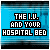 Blue background with black and white text reading 'THE I.V. AND YOUR HOSPITAL BED' in pixelated font, displayed