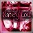 Pixelated icon with dark red and pink hues showing a stylized face with large white eyes, partial text reading "KARL" on left and "LOU" on right.