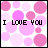 Two side-by-side pixelated images with pink circles on white background, both displaying "I LOVE YOU" text where the word "LOVE" changes color from black to red.