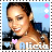 Alicia Keys in a silver dress with a blue background, smiling with pink and blue heart icons and text below.
