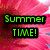 A static image with green text on a pink floral background, displaying phrases about summer fun.