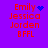 Purple background with red text listing names and 'BFFL', featuring a blue heart and blue pixel cluster animation near 'Emily'.
