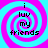 Four identical with pink and cyan spiral backgrounds display the text "i luv my friends" in black pixelated font