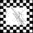 Black-and-white pixelated icon with a checkered border surrounding a central white area containing scattered gray pixels.