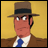 A pixelated 48x48 buddy icon featuring a cartoon character in a brown fedora and suit with blue tie against yellow background, paired with "Anime IM" text on black background.