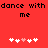 Red background with black text 'dance with dance with me' repeated twice, each followed by five white and pink heart icons.
