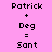 Pixelated text on pink background shows 'Patrick + Deg = Sant' with white rectangular overlays changing position across frames.