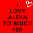 Red background with black text reading 'I LOVE ALEXA SO MUCH <33' and a white pixelated heart symbol above the word 'LOVE'.