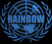 Blue circular emblem with laurel wreath border, displaying text and symbols including 'RAINBOW', 'R6', and 'GIFCITIES'