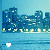 Pixelated cityscape at night with water reflection, white heart symbol animating in lower center across frames.