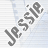 Two side-by-side animated frames of a buddy icon showing the name "JESSIE" in stylized text with varying color schemes against a light blue striped background.