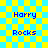 Blue pixelated text 'Harry' and 'Rocks' on a yellow-blue checkered background with subtle lines