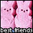 A 48x48 pixel animated contact sheet showing two frames of a pink cartoon character with red hair and black eyes, wearing a white dress, in a static pose with text "best friends" at the bottom.