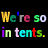 A contact sheet of five animated frames showing repeated rainbow-colored text "We're so in tents." on a black background with gray transparency placeholder.