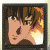 Pixelated anime-style character with brown hair and orange skin, transitioning from a neutral expression to covering mouth with hand while another figure appears.