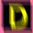 A 3x3 contact sheet of eight animated frames showing a yellow letter D with varying depth and shading effects against black backgrounds, arranged in pink-bordered squares on a gray background.