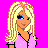 Pixel art contact sheet showing three frames of a pink-themed animated icon featuring a blonde cartoon woman in various poses with visible text "THINK PINK" on a bright magenta background.