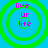 Four identical circular icons with green concentric rings on a blue background, each containing pink text reading 'live ur life' in a pixelated font.