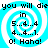 Pixelated blue spiral background with black text reading "you will die in 5...4...4 4...4...1. 0! Haha!" arranged around the center.