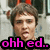 Pixelated image of a person with short brown hair and light skin, overlaid with bright pink text reading 'ohh ed..' on a black background.