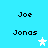 Pixelated text and star icons on a cyan background, with alternating black text reading "Joe" or "Jonas" above white stars.