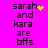 Pixelated text on bright pink background with yellow heart and starburst animations near 'sarah' in two