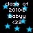 Static digital image with black background, blue stars, and white text reading "class of 2010:D babyyy <33" repeated in four quadrants.