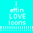 Four identical pixelated text arranged in a with cyan, blue, dark blue, and light blue backgrounds showing 'I effin LOVE icons' text